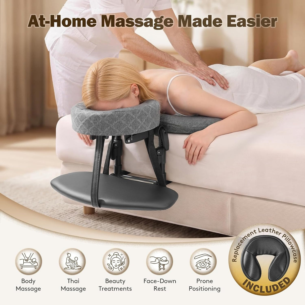 Bed Massage Head Holder & Face Cradle with Pillow for 6-18" Mattress for Home Spa