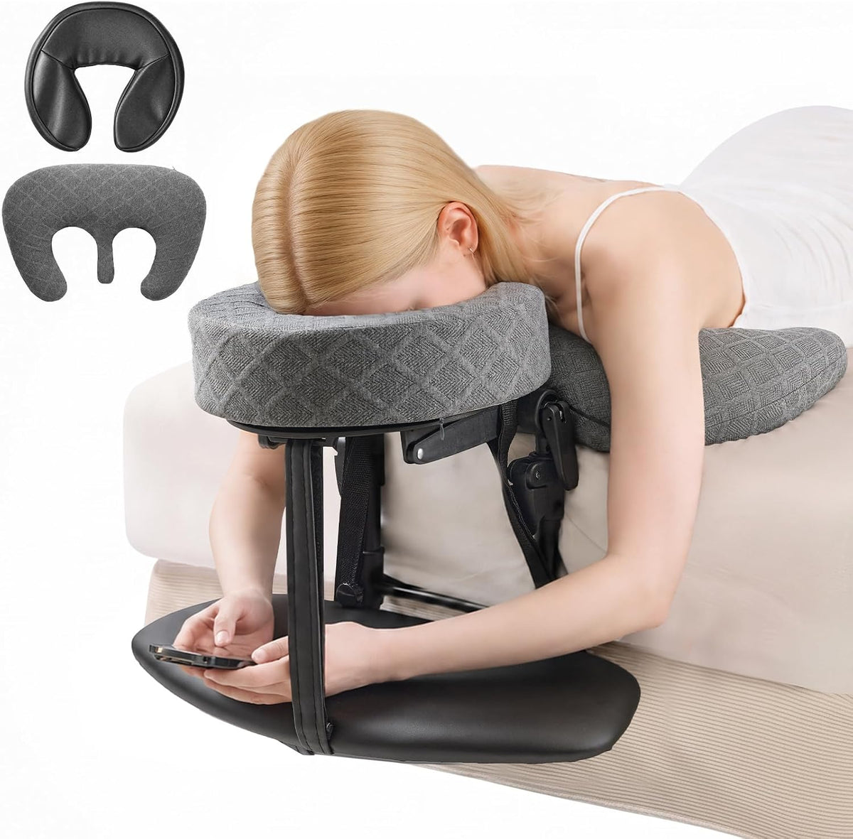 Bed Massage Head Holder & Face Cradle with Pillow for 6-18" Mattress for Home Spa
