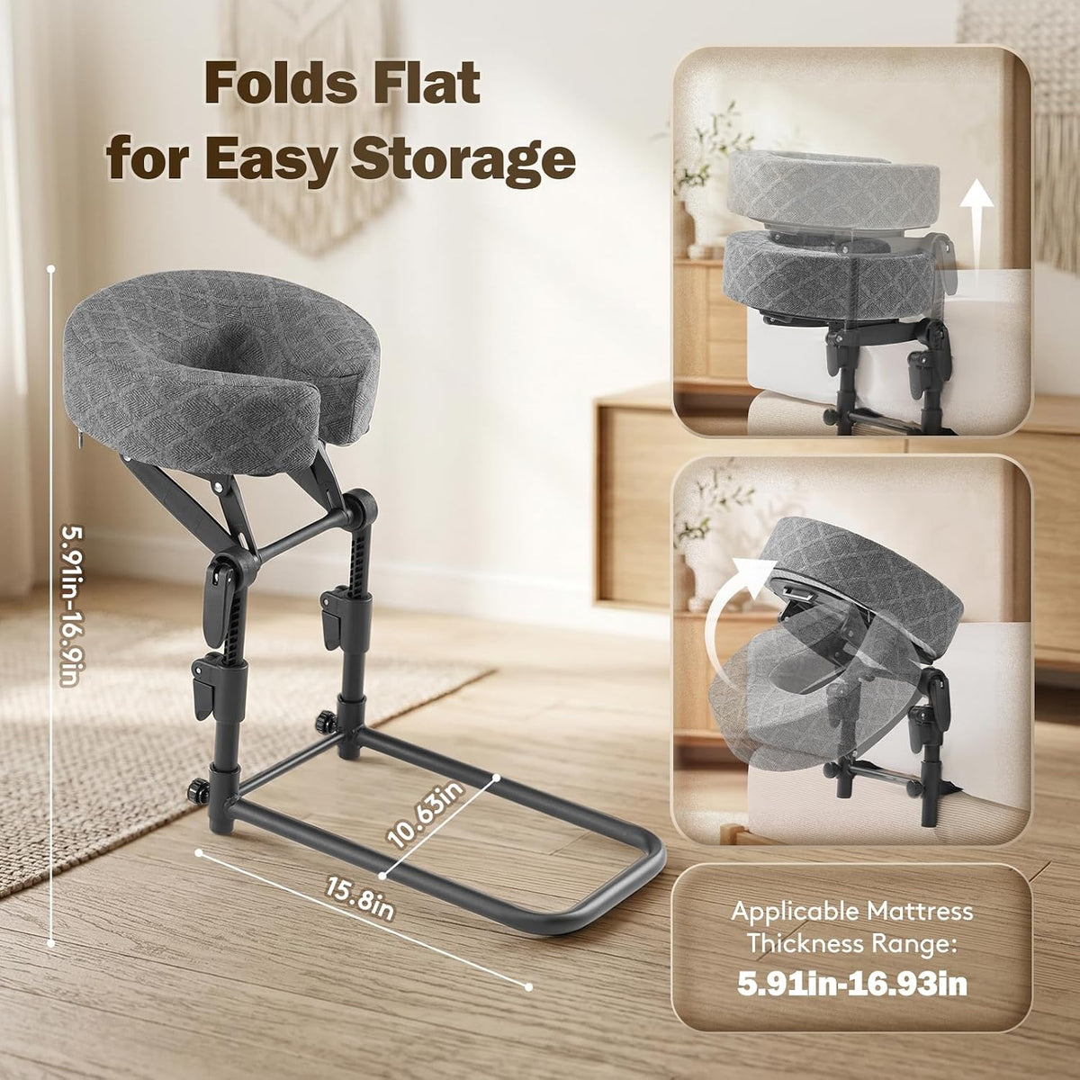 Bed Massage Head Holder & Face Cradle with Pillow for 6-18" Mattress for Home Spa